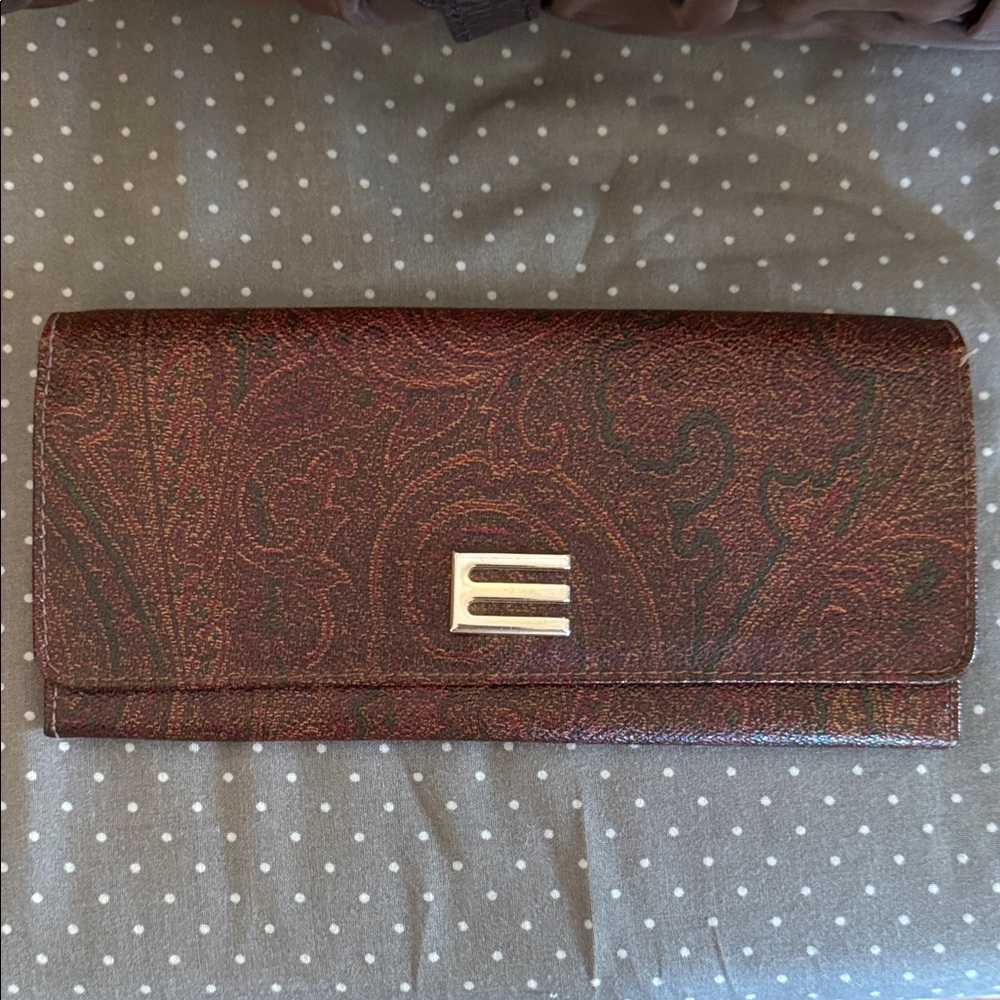 Etro Elegant Brown Paisley Wallet with Gold Accent